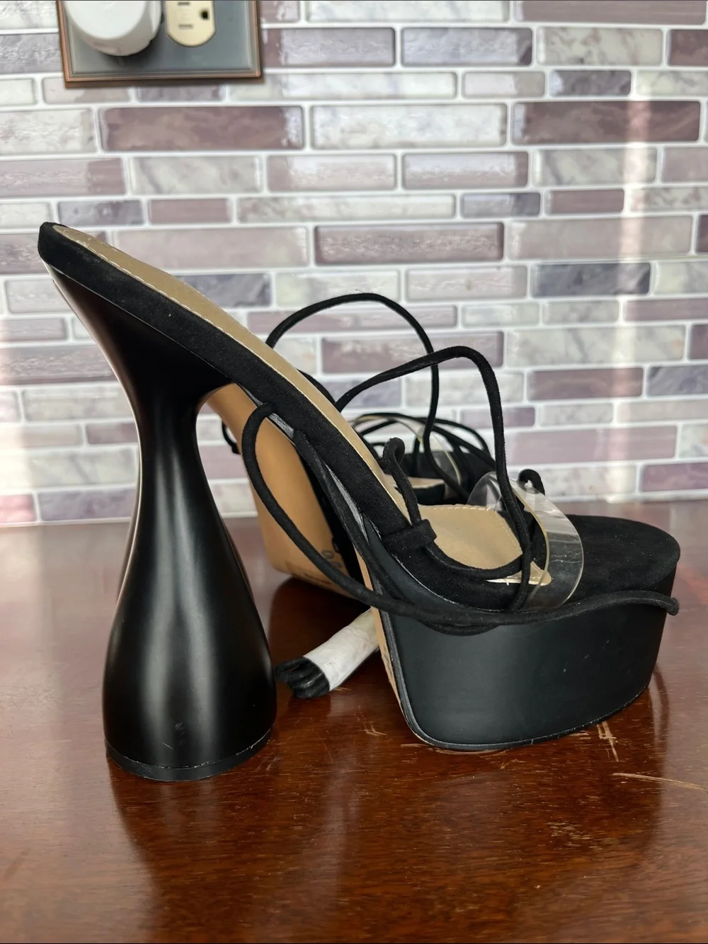 Fashion Nova Sweet Tooth Black Platform Lace-Up High Heel Sandals